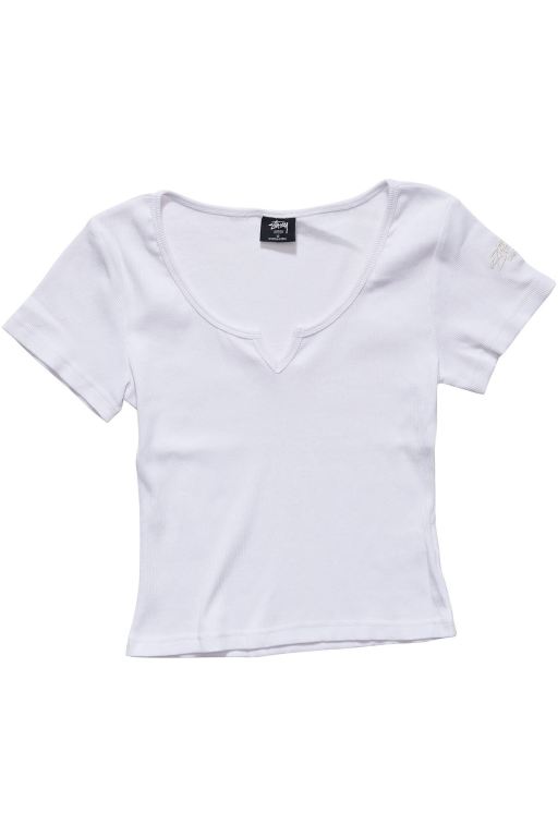 Stussy Womens Mission Rib Insert T Shirt White - OIQAR1397